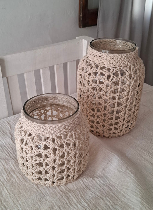 Frasco con forro a crochet